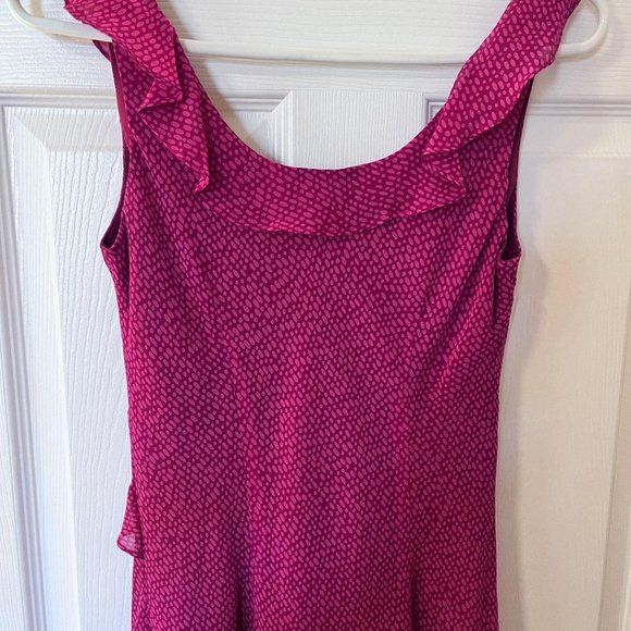 Ann Taylor Petites, Ruffle Tank, Midi Shift Pink Print Silk Dress, 6P - Picture 4 of 6